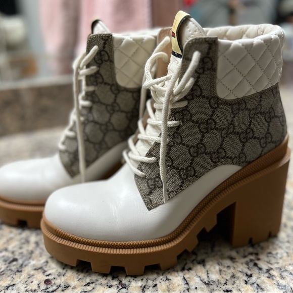 Gucci White/Beige trip leather bootie - Picture 1 of 6
